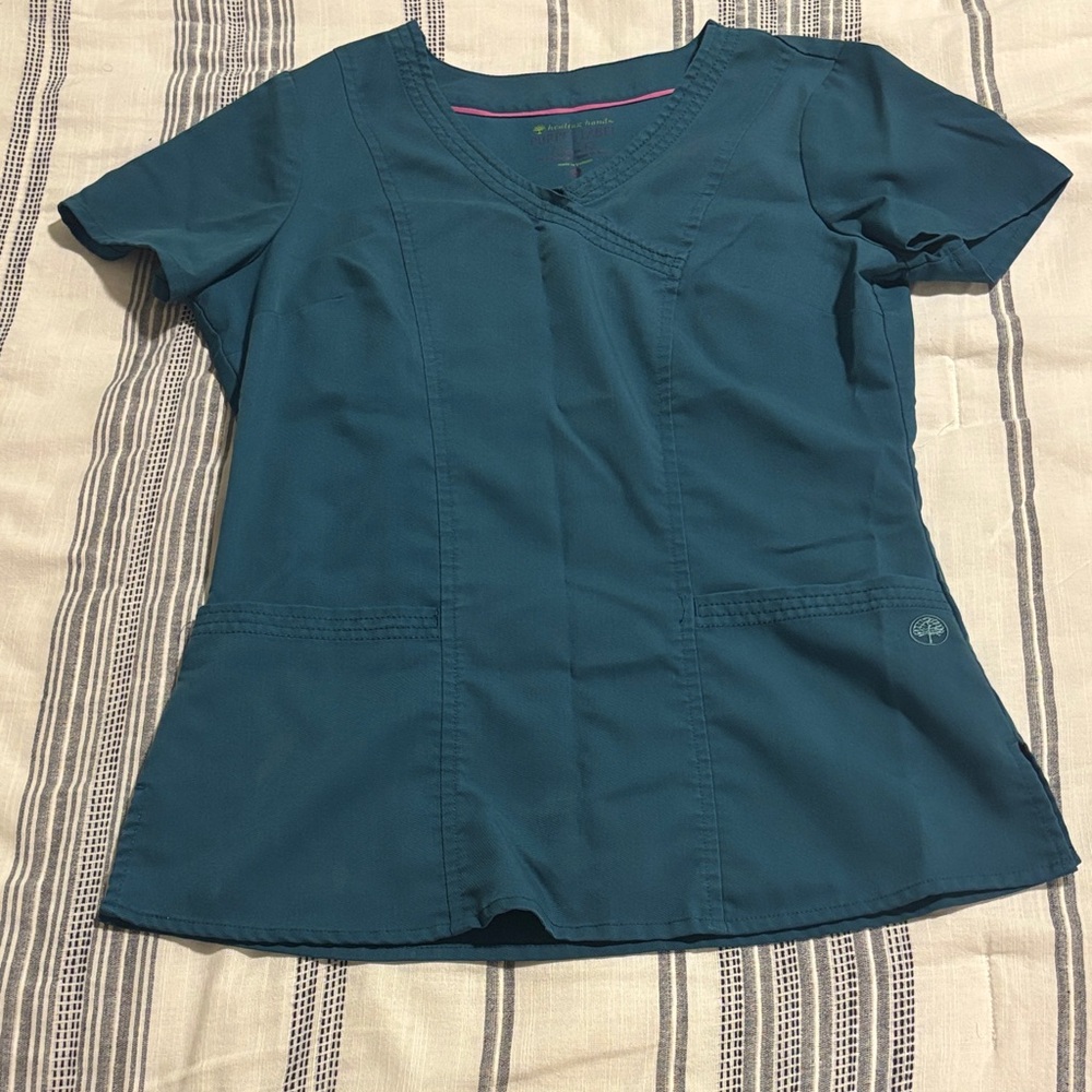 Healing Hands Teal V-Neck Scrub Top